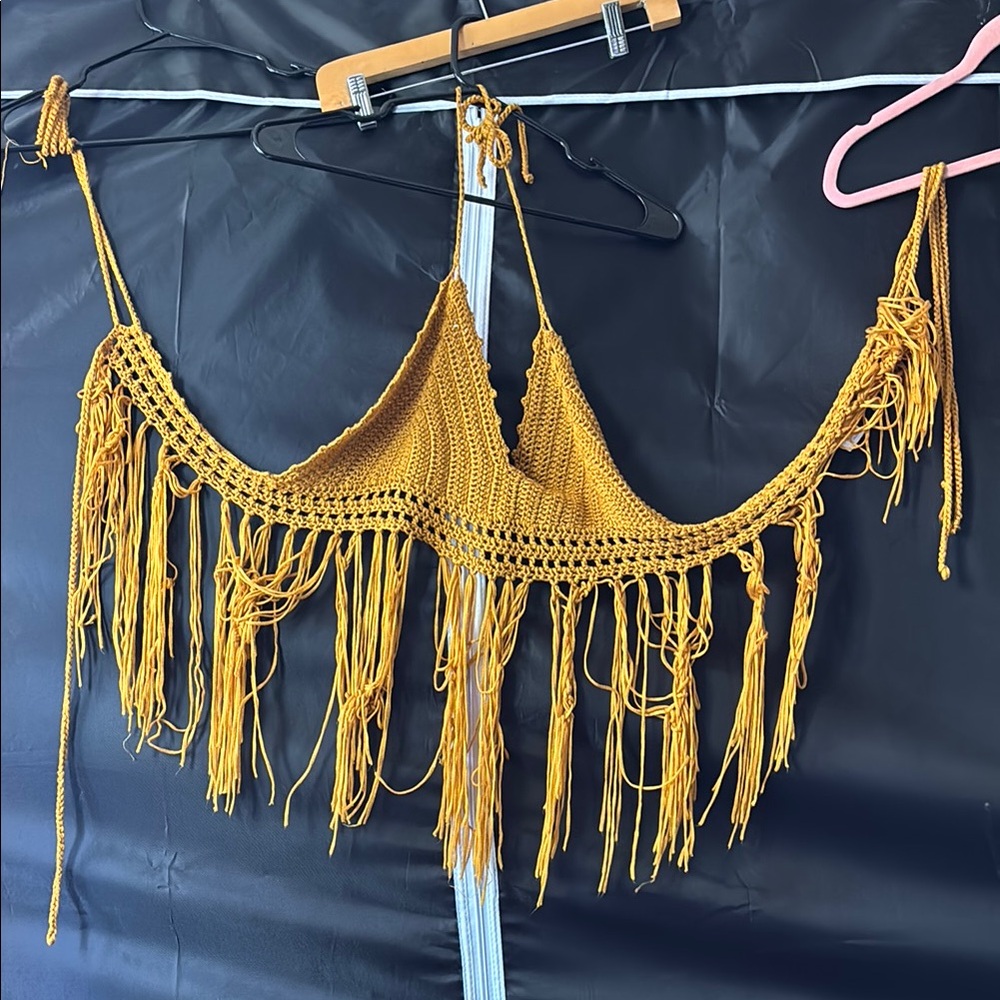 Vibrant Yellow Fringe Crop Top